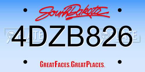 4DZB826 South Dakota License Plate