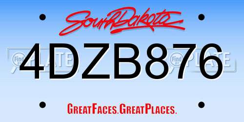 4DZB876 South Dakota License Plate