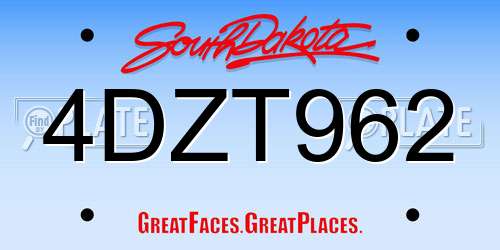 4DZT962 South Dakota License Plate