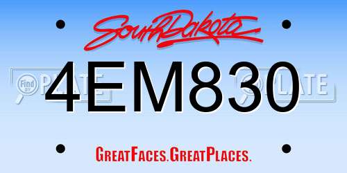 4EM830 South Dakota License Plate