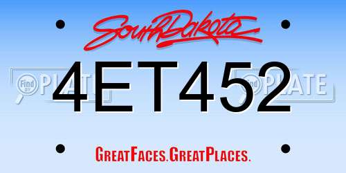 4ET452 South Dakota License Plate