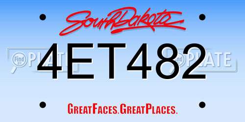 4ET482 South Dakota License Plate