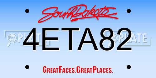 4ETA82 South Dakota License Plate