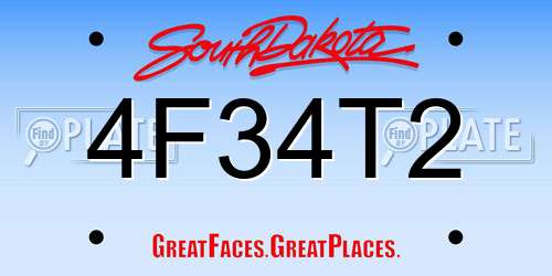 4F34T2 South Dakota License Plate