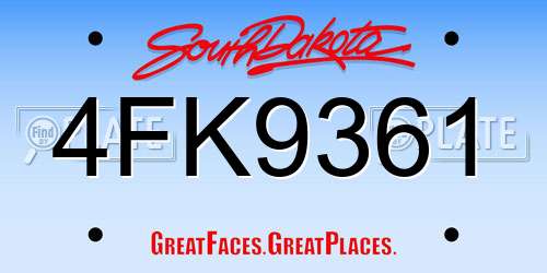 4FK9361 South Dakota License Plate