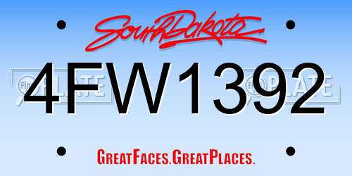 4FW1392 South Dakota License Plate