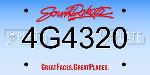 4G4320 South Dakota License Plate