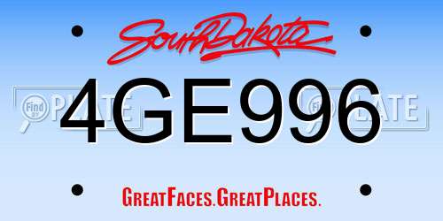4GE996 South Dakota License Plate