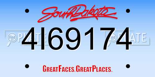 4I69174 South Dakota License Plate