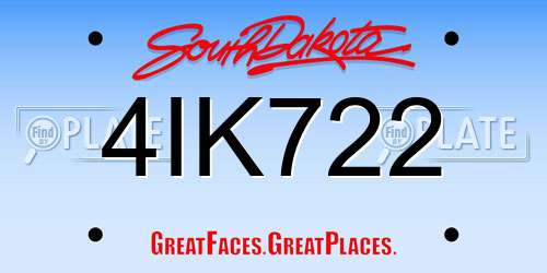 4IK722 South Dakota License Plate