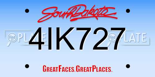 4IK727 South Dakota License Plate