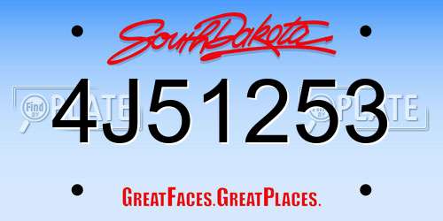 4J51253 South Dakota License Plate