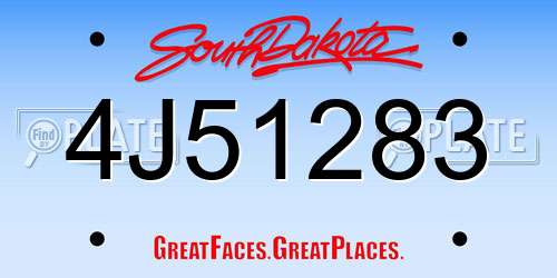 4J51283 South Dakota License Plate