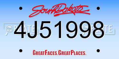 4J51998 South Dakota License Plate