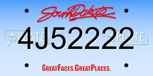 4J52222 South Dakota License Plate