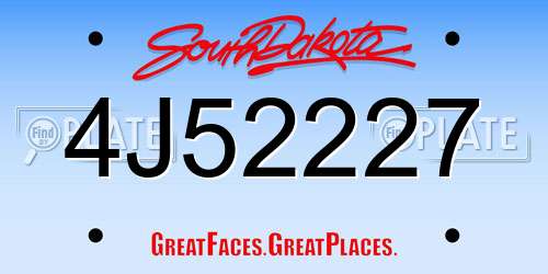 4J52227 South Dakota License Plate