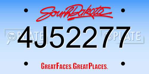 4J52277 South Dakota License Plate