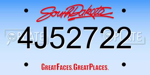 4J52722 South Dakota License Plate