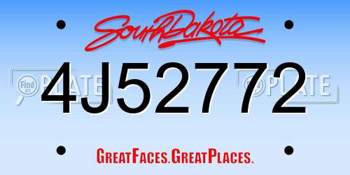 4J52772 South Dakota License Plate