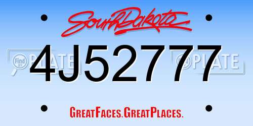 4J52777 South Dakota License Plate