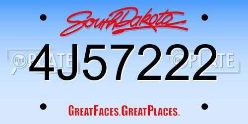 4J57222 South Dakota License Plate