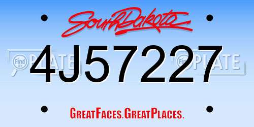 4J57227 South Dakota License Plate