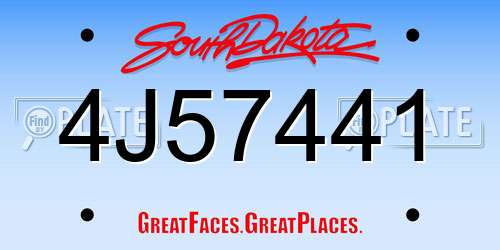 4J57441 South Dakota License Plate