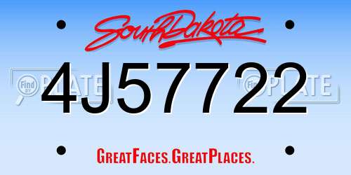 4J57722 South Dakota License Plate