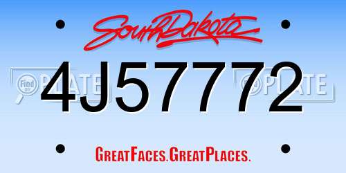 4J57772 South Dakota License Plate