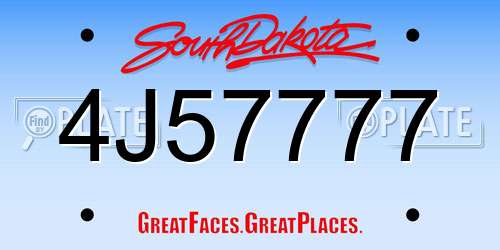 4J57777 South Dakota License Plate