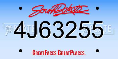 4J63255 South Dakota License Plate