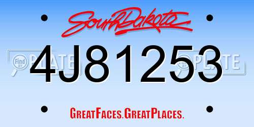 4J81253 South Dakota License Plate
