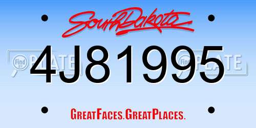 4J81995 South Dakota License Plate