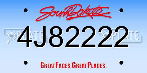 4J82222 South Dakota License Plate