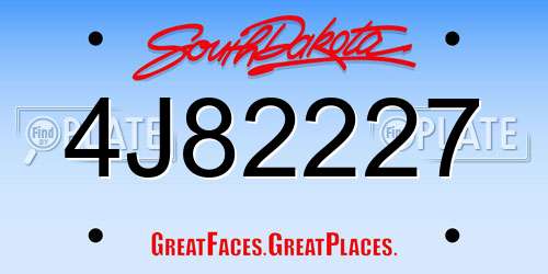 4J82227 South Dakota License Plate