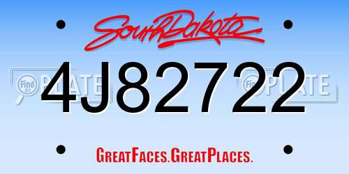 4J82722 South Dakota License Plate