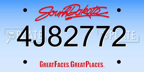 4J82772 South Dakota License Plate