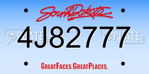 4J82777 South Dakota License Plate