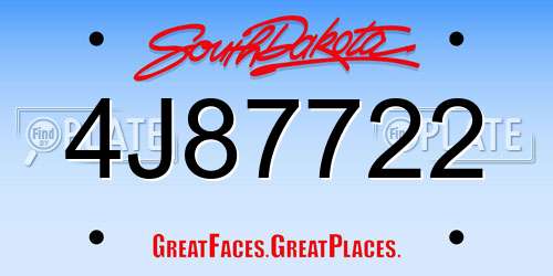 4J87722 South Dakota License Plate
