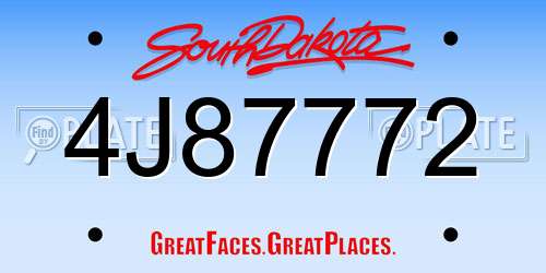 4J87772 South Dakota License Plate