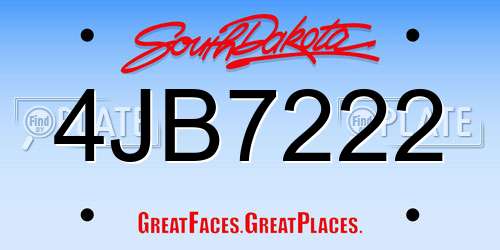 4JB7222 South Dakota License Plate