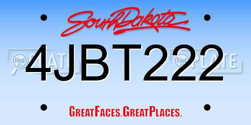 4JBT222 South Dakota License Plate