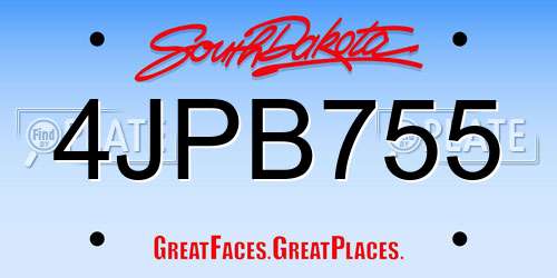 4JPB755 South Dakota License Plate