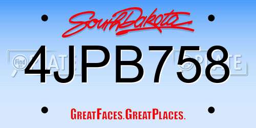 4JPB758 South Dakota License Plate