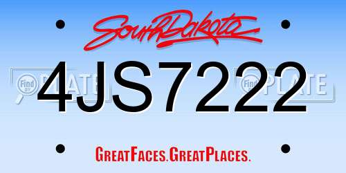 4JS7222 South Dakota License Plate