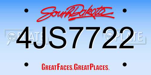 4JS7722 South Dakota License Plate