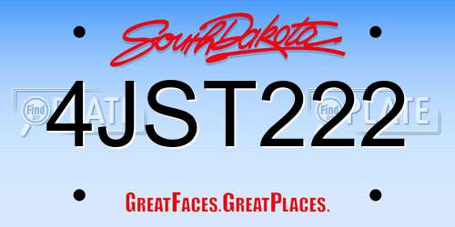 4JST222 South Dakota License Plate