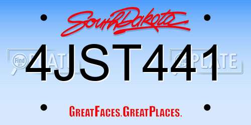 4JST441 South Dakota License Plate
