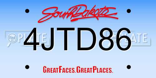 4JTD86 South Dakota License Plate