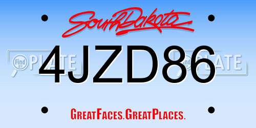 4JZD86 South Dakota License Plate